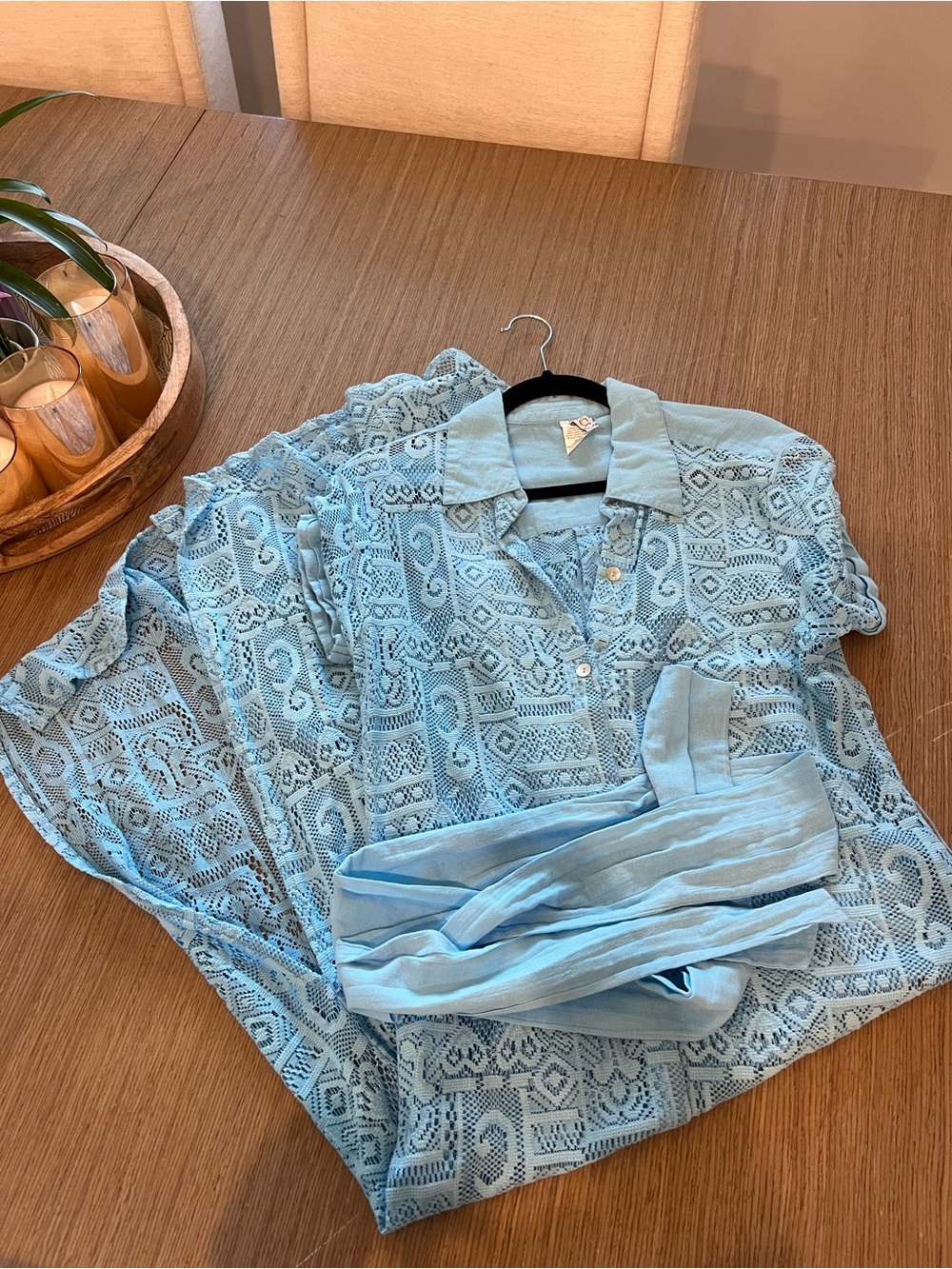 Light Blue Lace Button-Up Cover Up